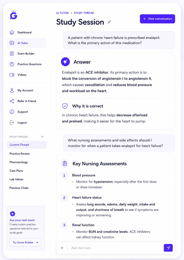 GoodNurse AI tutor study session