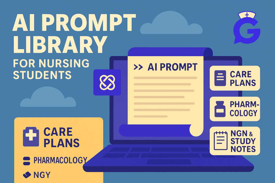 AI Prompt Library for Nursing Students (2025): Care Plans, Pharmacology, NGN & Study Notes