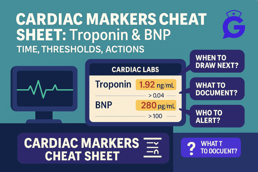 Cardiac Markers Cheat Sheet (2025): Troponin & BNP - Time Course, Thresholds, and Nurse Priorities