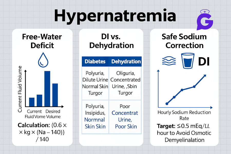 Hypernatremia Nursing Care Plan: Free-Water Deficit, DI vs. Dehydration & Safe Sodium Correction